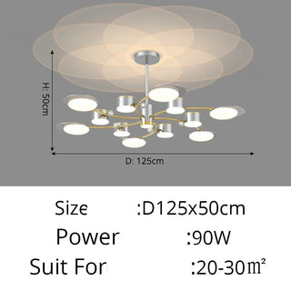 Modern LED Chandelier – Gold Aluminum Luxury Living Room Lighting with Dimmer
