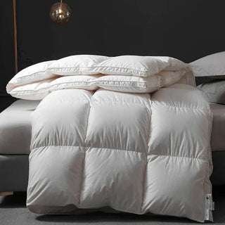 goose down duvet luxury quilted cotton hypoallergenic warm winter bedding side view