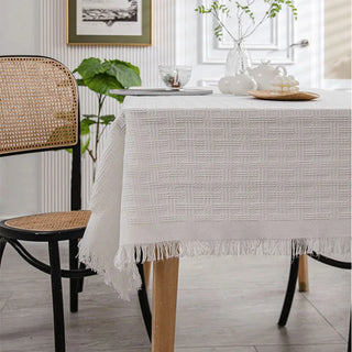 white lace tablecloth knitted cotton eco polyester cross plaid design front view