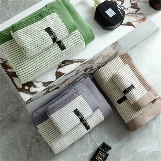 luxury cotton towel organic soft absorbent cream grey bath towel set side view