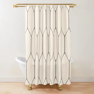 beige grey hexagonal pattern mold resistant waterproof shower curtain front view