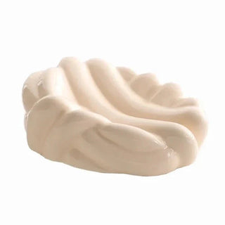 ceramic woven beige silver soap dish tray handcrafted bathroom accessory close-up