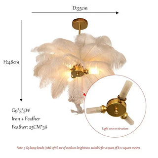 Ostrich Feather Chandelier – White Feather Luxury LED Living Room Light