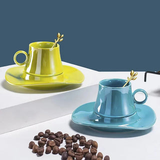 luxury coffee cup handcrafted ceramic mug 180ml stylish durable yellow design close-up