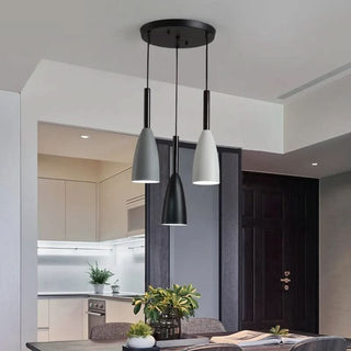 Scandinavian Pendant Lamp – Three Light Fixture with Metal Wood Pendant & Natural Wood Collar