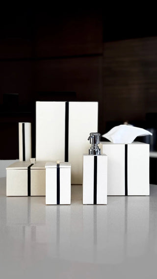Santorini Bathroom Set – Modern Quartz Resin Accessory Kit With Black Trim