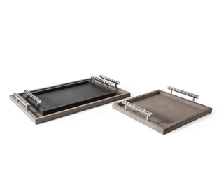 shagreen embossed tray pinetti saturno luxury serving tray satin brass handles side view