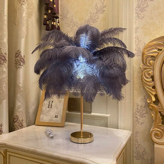 Feather Table Lamp – Decorative Ostrich Feather Lamp with Touch Control Lighting