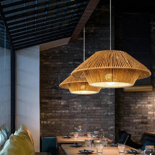 Japanese Pendant Lamp – Handcrafted Braided Metal Shade with Warm Ambient Light