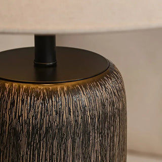 Japanese Ceramic Floor Lamp – Sculpted Base With Beige Fabric Lampshade & Touch Switch