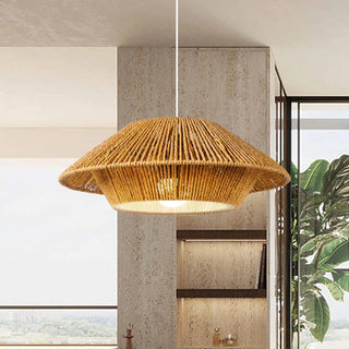 Japanese Pendant Lamp – Handcrafted Braided Metal Shade with Warm Ambient Light