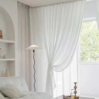 white sheer curtain opaque window drapes polyester woven panels front view