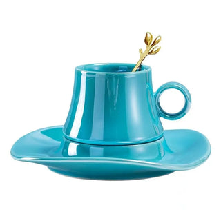 luxury coffee cup handcrafted ceramic mug 180ml sky blue stylish beverage cup front view