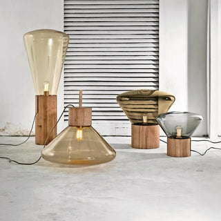 Bohemian amber Muffins lamp setting — handblown glass floor