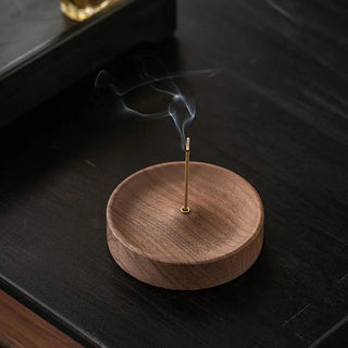 black walnut incense holder wooden base tray natural wood accessory side view