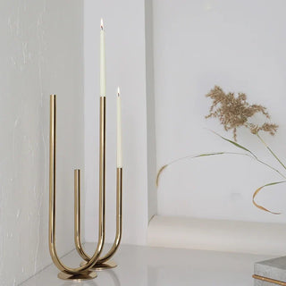 minimalist candlestick holder gold iron handcrafted candle stand elegant decor side view