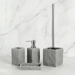 granite resin bathroom set soap dish toilet brush holder detail