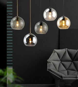 Smoked Glass Pendant Light – Modern Pendant Light with Iron Finish Fixture for Dining Room