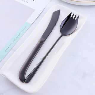 designer cutlery set stainless steel 4 piece spork flatware luxury dining utensils natural view