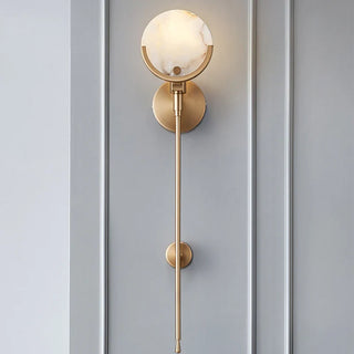 Nordic marble brass wall light close-up — premium interior sconce