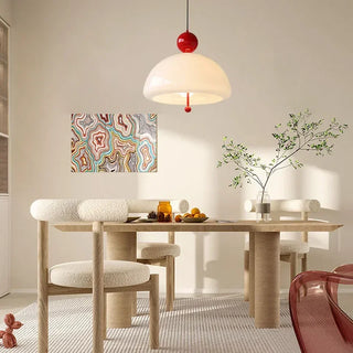 Creamy Glass Pendant Light – Modern LED Bedroom Lamp with Iron Finish Fixture