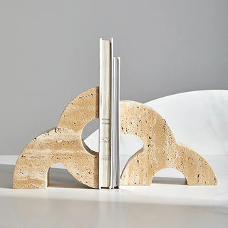travertine stone bookends handcrafted beige natural shelf supports angle view
