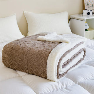 double layer throw blanket soft brown cozy hand knitted polyester front view