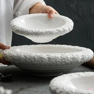 ceramic plate collection earthworks handcrafted porcelain dinnerware textured edges set view