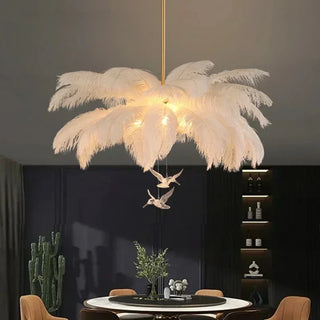 Ostrich Feather Chandelier – White Feather Luxury LED Living Room Light