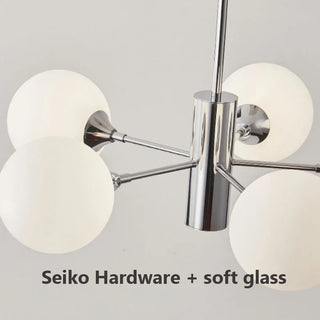 Nordic Iron Chandelier – Silver Iron Fixture with White Glass Globes for Living Room Lighting