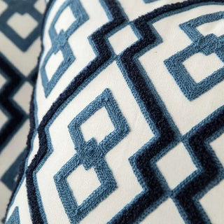 navy cushion cover embroidered floral cotton square pillow case stylish decor close-up