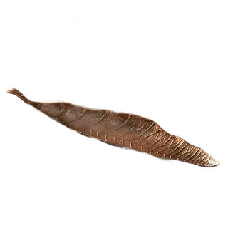 leaf incense holder earthworks handcrafted copper tray bronze leaf design front view