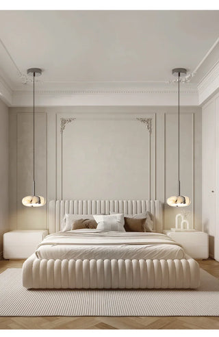 Natural Stone Pendant Light – Black Bedroom Lighting with Metallic Iron Finish