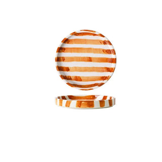 ceramic mug toscana collection hand painted orange striped cup close-up