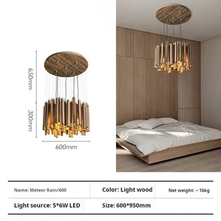 Wooden Pendant Light – Sculptural Ceiling Light with Adjustable Cable | Living Room Lighting