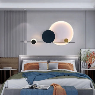 Art Deco Wall Lamp – Geometric Wall Sconce with Black Metal & Acrylic Circle, Warm LED Lighting