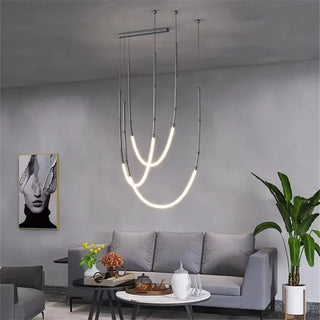 Black Metal Chandelier – Modern Ceiling Light With Tubular Curve Design