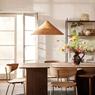 Woven Rattan Pendant Light - Retro Cone Boho Pendant Lighting With Adjustable Height