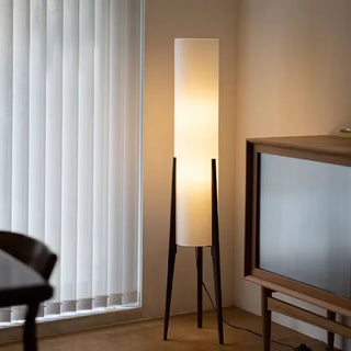 Nordic Wooden Floor Lamp – Scandinavian Standing Lamp with Fabric Shade for Living Room