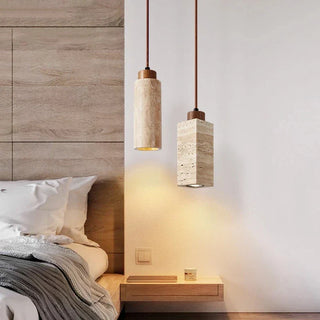 Modern Pendant Lamp – Natural Lampshade with Travertine Stone Design