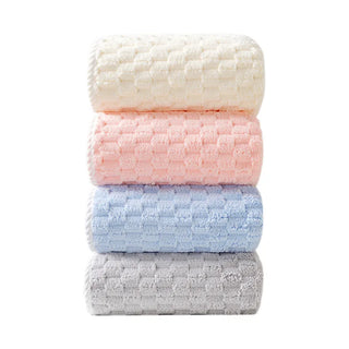 coral velvet luxury plush grid quick-drying bath towel set side view