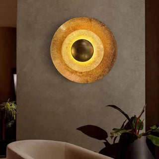 Gold LED wall sconce with touch dimmer — handcrafted metal fixture