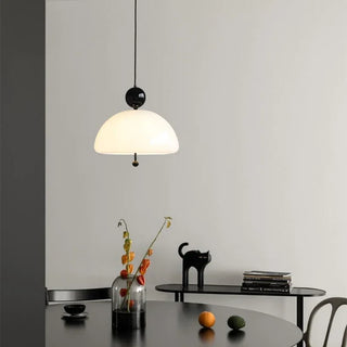 Creamy Glass Pendant Light – Modern LED Bedroom Lamp with Iron Finish Fixture