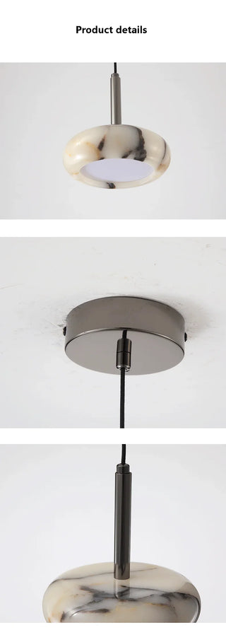 Natural Stone Pendant Light – Black Bedroom Lighting with Metallic Iron Finish