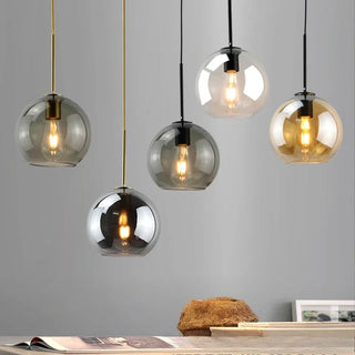 Smoked Glass Pendant Light – Modern Pendant Light with Iron Finish Fixture for Dining Room