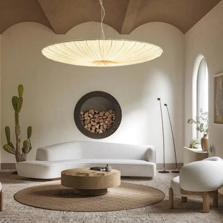 Pleated Silk Pendant – Adjustable Cable Light with Soft Ambient Glow