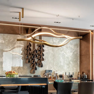 Postmodern Chandelier | Gold Aluminum LED Fixture with Remote Control Lighting