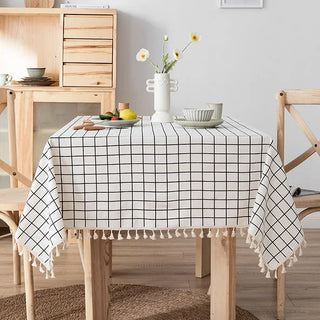 cotton tablecloth amsterdam white plaid waterproof rectangle cover front view