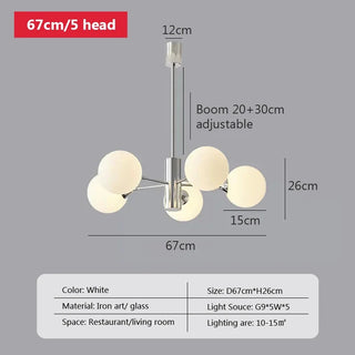Nordic Iron Chandelier – Silver Iron Fixture with White Glass Globes for Living Room Lighting