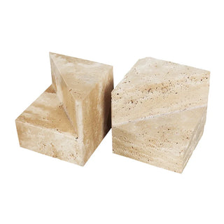 natural marble bookends travertine stone geometric minimalist decor front view